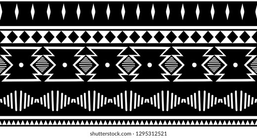 Ethnic seamless pattern black and white colors with geometric symbol ancient drawing background for fashion textile print vector illustration.