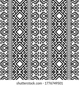 Ethnic Seamless Pattern in black and white color. Tribal Pattern. Aztec Vector design. Ikat Motifs