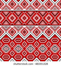 Ethnic seamless pattern with black, white, red colors. Inspired by ukrainian slavic traditional colors, motifs. Geometric background. Modern abstract wallpaper. For design of paper, textile. Vector.