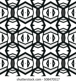 Ethnic Seamless Pattern. Ethnic Black And White Boho Ornament. Graphic Repeating Background. Geometric Tribal Art Print. Fabric, Cloth Design, Wrapping, Swimwear Print. Graphical Hand Drawn Pattern.