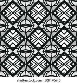 Ethnic Seamless Pattern. Ethnic Black And White Boho Ornament. Graphic Repeating Background. Geometric Tribal Art Print. Fabric, Cloth Design, Wrapping, Swimwear Print. Graphical Hand Drawn Pattern.