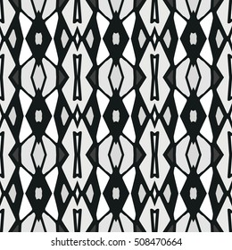 Ethnic Seamless Pattern. Ethnic Black And White Boho Ornament. Graphic Repeating Background. Geometric Tribal Art Print. Fabric, Cloth Design, Wrapping, Swimwear Print. Graphical Hand Drawn Pattern.