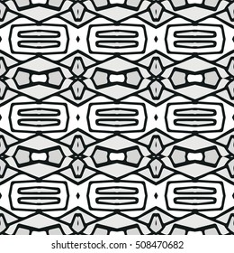 Ethnic Seamless Pattern. Ethnic Black And White Boho Ornament. Graphic Repeating Background. Geometric Tribal Art Print. Fabric, Cloth Design, Wrapping, Swimwear Print. Graphical Hand Drawn Pattern.