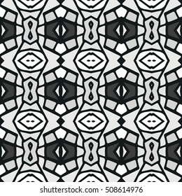 Ethnic Seamless Pattern. Ethnic Black And White Boho Ornament. Graphic Repeating Background. Geometric Tribal Art Print. Fabric, Cloth Design, Wrapping, Swimwear Print. Graphical Hand Drawn Pattern.