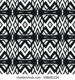 Ethnic Seamless Pattern. Ethnic Black And White Boho Ornament. Graphic Repeating Background. Geometric Tribal Art Print. Fabric, Cloth Design, Wrapping, Swimwear Print. Graphical Hand Drawn Pattern.