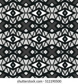 Ethnic Seamless Pattern. Ethnic Black And White Boho Ornament. Graphic Repeating Background. Geometric Tribal Art Print. Fabric, Cloth Design, Wrapping, Swimwear Print. Graphical Hand Drawn Pattern.