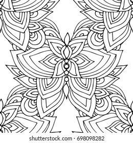 Ethnic seamless pattern, black and white , vector illustration, design for paper, fabric, Wallpaper. Indian style