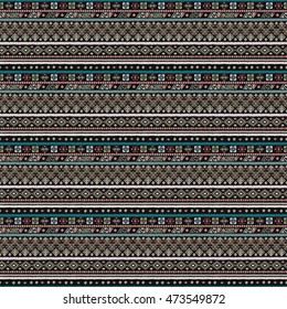 Ethnic seamless pattern. Boho print. Old background texture. Pixel, dots. Geometric shapes. Wallpaper