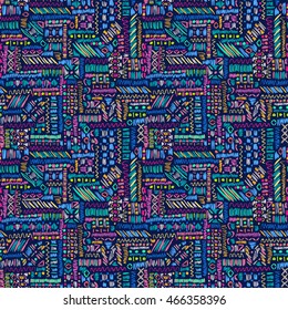 Ethnic seamless pattern. Boho retro background. Native textile design. Abstract sketch vector. Ikat effect texture. Trendy wallpaper or clothes fabric.