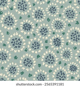 Ethnic seamless pattern with circle motif. Abstract geometric pattern on green background. Designed for wallpaper, textile, wrapping paper, fabric print.