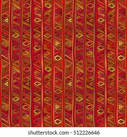 Ethnic seamless pattern. Classic tribal folk motifs in red tones, triangles and stripes.