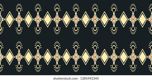 Ethnic seamless pattern with colorful aztec ikat style shape design vector illustration ready for print. Good for women fashion textile background motif.