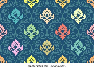 Ethnic seamless pattern design. Aztec fabric boho mandalas textile. Tribal motif native Saree ornament traditional embroidery vector background 