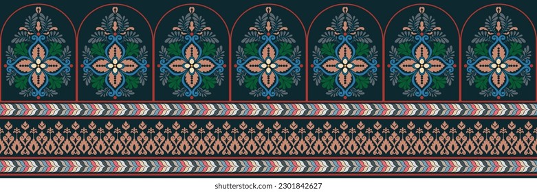 Ethnic seamless pattern design. Aztec fabric motif boho mandalas textile decorative wallpaper. Tribal native motif carpet India traditional embroidery vector background 