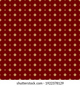 Diseño de patrones étnicos sin fisuras para las ideas de decoración. Papel de pared de chevron geométrico. Tela, boho, alfombra, azteca, nativa, estilo de moda ikat. Floral dorada sobre ilustraciones vectoriales de fondo rojo.