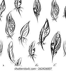 Ethnic seamless pattern with Feathers. Ethnic seamless pattern in native style. ethnic feathers.