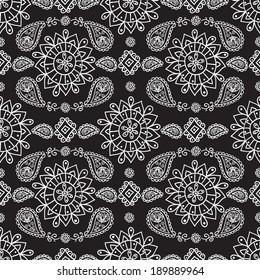 Ethnic seamless pattern. Floral pattern background with indian ornament.