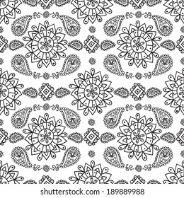 Ethnic seamless pattern. Floral pattern background with indian ornament.