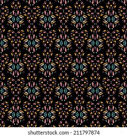 Ethnic seamless pattern with flowers. Abstract floral background texture. Endless repeating print. Fabric design. Wallpaper - vector 