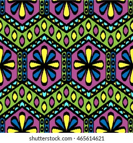 Ethnic seamless pattern with folk floral print. Stylized handmade textile.
