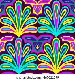 Ethnic seamless pattern with folk floral print. Stylized handmade textile.