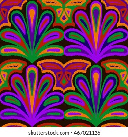 Ethnic seamless pattern with folk floral print. Stylized handmade textile.