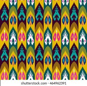Ethnic seamless pattern with folk print. Stylized Uzbek silk textile