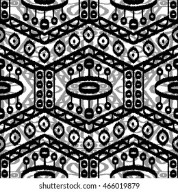Ethnic seamless pattern with folk print. Stylized handmade textile