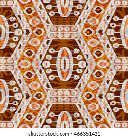Ethnic seamless pattern with folk print. Stylized handmade textile.