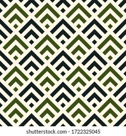 Ethnic seamless pattern. Folk wallpaper. Chevrons, curves, angle brackets, checks, squares, tiles, rhombuses, diamonds ornament. Ethnic ornate. Tribal motif. Ethnical mosaic. Vector, textile print.