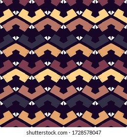 Ethnic seamless pattern. Freehand horizontal zigzag chevron stripes print. Boho chic design background. Indigenous, tribal style wallpaper. Brush strokes, handdrawn geometric ornament. Vector abstract