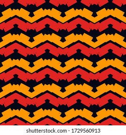 Ethnic seamless pattern. Freehand horizontal zigzag chevron stripes print. Boho chic design background. Indigenous, tribal style wallpaper. Brush strokes, handdrawn geometric ornament. Vector abstract