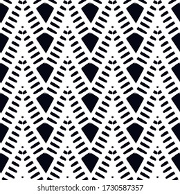 Ethnic seamless pattern. Freehand horizontal zigzag chevron stripes print. Boho chic design background. Indigenous, tribal style wallpaper.  Vector abstract