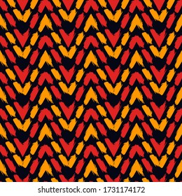 Ethnic seamless pattern. Freehand horizontal zigzag chevron stripes print. Boho chic design background. Indigenous, tribal style wallpaper. Brush strokes, handdrawn geometric ornament. Vector abstract