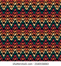 Patrón étnico sin fisuras. Impresión horizontal de zigzag chevron a mano libre. Fondo de diseño elegante de Boho. Papel tapiz al estilo indígena tribal. Pincel, ornamento geométrico dibujado a mano. Resumen de vectores