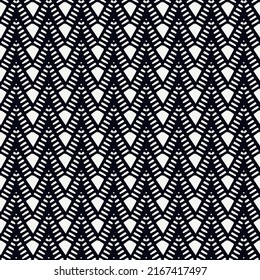 Ethnic seamless pattern. Freehand horizontal zigzag chevron stripes print. Boho chic design background. Indigenous, tribal style wallpaper. Brush strokes, handdrawn geometric ornament. Vector abstract