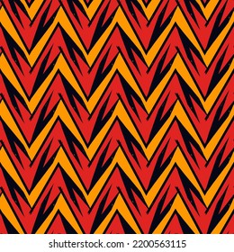 Ethnic seamless pattern. Freehand horizontal zigzag chevron stripes print. Boho chic design background. Indigenous, tribal style wallpaper. Brush strokes, handdrawn geometric ornament. Vector abstract
