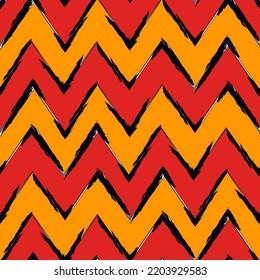 Ethnic seamless pattern. Freehand horizontal zigzag chevron stripes print. Boho chic design background. Indigenous, tribal style wallpaper. Brush strokes, handdrawn geometric ornament. Vector abstract
