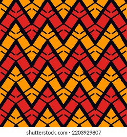 Patrón étnico sin fisuras. Impresión horizontal de zigzag chevron a mano libre. Fondo de diseño elegante de Boho. Papel tapiz al estilo indígena tribal. Pincel, ornamento geométrico dibujado a mano. Resumen de vectores
