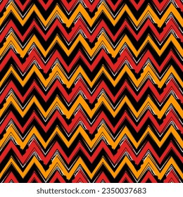 Patrón étnico sin fisuras. Impresión horizontal de zigzag chevron a mano libre. Fondo de diseño elegante de Boho. Papel tapiz al estilo indígena tribal. Pincel, ornamento geométrico dibujado a mano. Resumen de vectores
