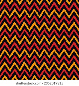 Patrón étnico sin fisuras. Impresión horizontal de zigzag chevron a mano libre. Fondo de diseño elegante de Boho. Papel tapiz al estilo indígena tribal. Pincel, ornamento geométrico dibujado a mano. Resumen de vectores