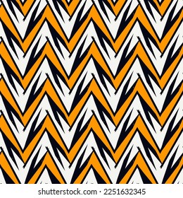 Patrón étnico sin fisuras. Impresión de franjas de zigzag manos libres. Fondo de diseño elegante de Boho. Papel tapiz de estilo tribal. Cepillar líneas onduladas. Ornamento geométrico dibujado a mano. Fondo de Chevron. Imagen indígena.