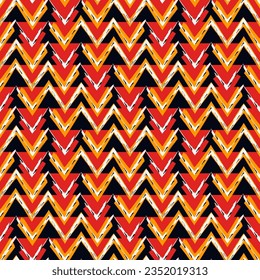Ethnic seamless pattern. Freehand zigzag stripes print. Boho chic design background. Tribal wallpaper. Brush wavy lines. Handdrawn geometric ornament. Chevron backdrop. Indigenous image. Vector art.