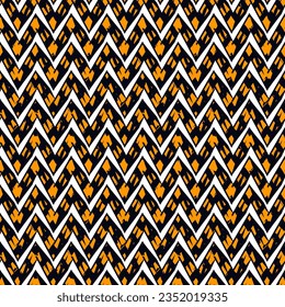 Patrón étnico sin fisuras. Impresión de franjas de zigzag manos libres. Fondo de diseño elegante de Boho. Papel tapiz de estilo tribal. Cepillar líneas onduladas. Ornamento geométrico dibujado a mano. Fondo de Chevron. Imagen indígena.