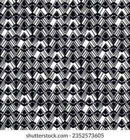 Patrón étnico sin fisuras. Impresión de franjas de zigzag manos libres. Fondo de diseño elegante de Boho. Papel tapiz tribal. Cepillar líneas onduladas. Ornamento geométrico dibujado a mano. Fondo de Chevron. Imagen indígena. Arte vectorial.