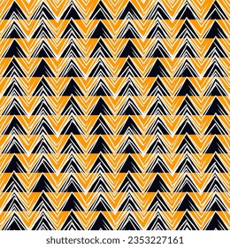 Ethnic seamless pattern. Freehand zigzag stripes print. Boho chic design background. Tribal wallpaper. Brush wavy lines. Handdrawn geometric ornament. Chevron backdrop. Indigenous image. Vector art.