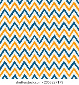 Ethnic seamless pattern. Freehand zigzag stripes print. Boho chic design background. Tribal wallpaper. Brush wavy lines. Handdrawn geometric ornament. Chevron backdrop. Indigenous image