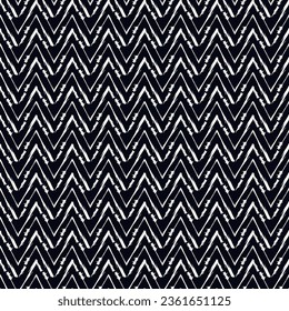 Patrón étnico sin fisuras. Impresión de franjas de zigzag manos libres. Fondo de diseño elegante de Boho. Papel tapiz tribal. Cepillar líneas onduladas. Ornamento geométrico dibujado a mano. Fondo de Chevron. Imagen indígena