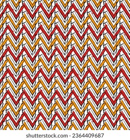 Patrón étnico sin fisuras. Impresión de franjas de zigzag manos libres. Fondo de diseño elegante de Boho. Papel tapiz tribal. Cepillar líneas onduladas. Ornamento geométrico dibujado a mano. Fondo de Chevron. Imagen indígena