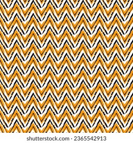 Ethnic seamless pattern. Freehand zigzag stripes print. Boho chic design background. Tribal wallpaper. Brush wavy lines. Handdrawn geometric ornament. Chevron backdrop. Indigenous image